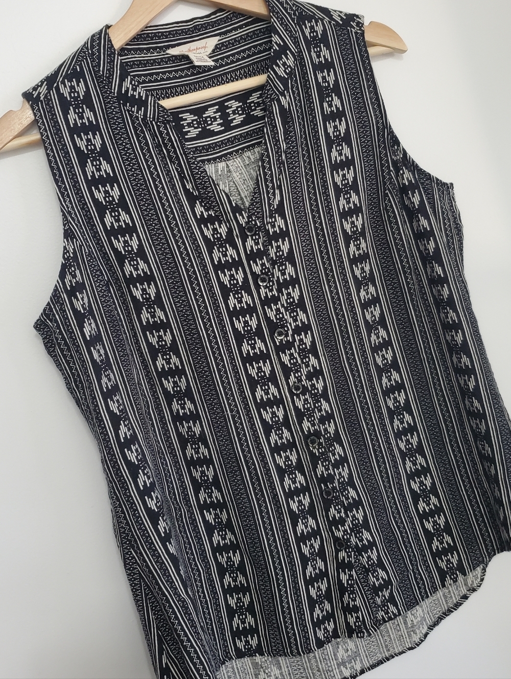 Weatherproof Linen Medium Sleeveless Blouse Boho Western Top Boho Shirt Black
